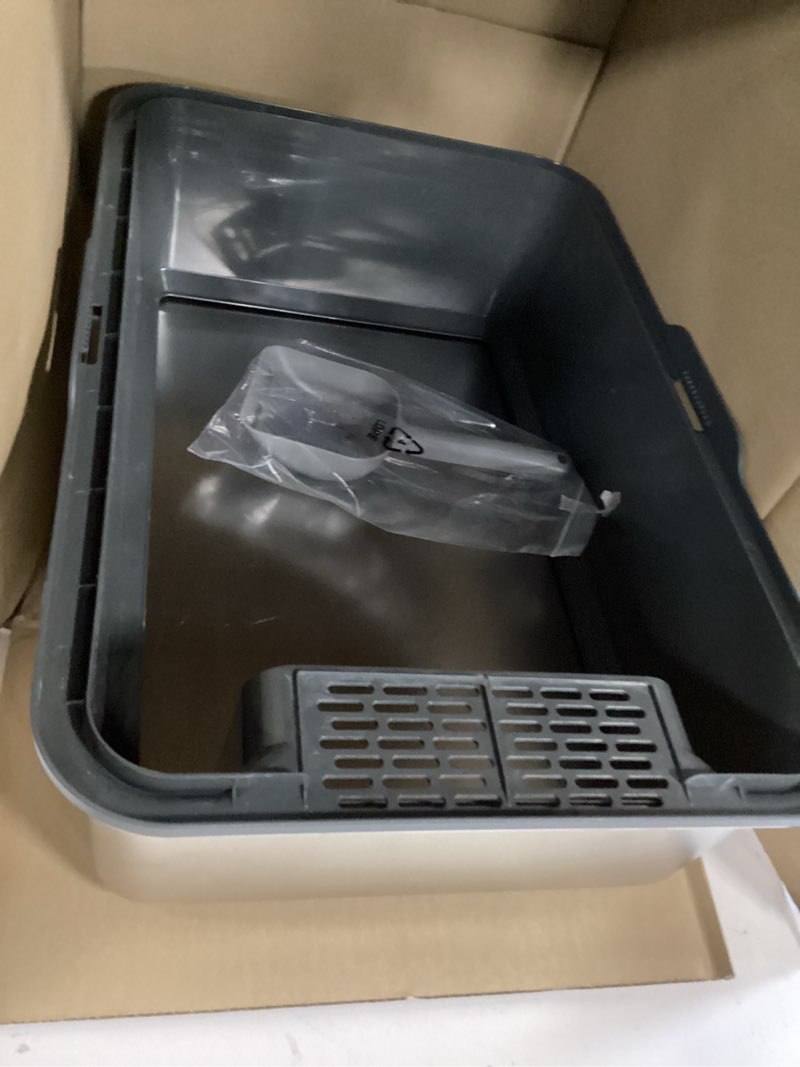 Condition photo showing Good Condition for small stainless steel cat litter box - 11.8" high sided, open-top design,low entry for kittens & small cats, anti-leak & easy to clean, compact space-saving size(17.3"l x 13.4"w × 11.8"h),gray gray small- for small cats & small space(17"x13")