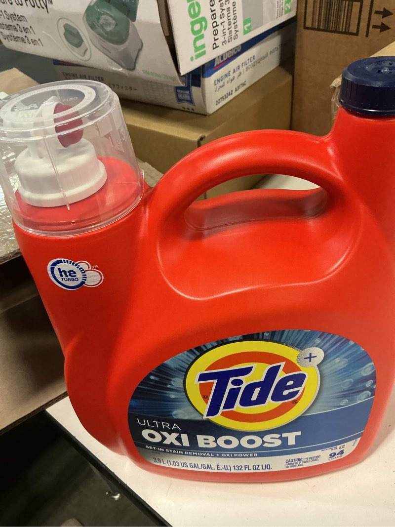 Condition photo showing Good Condition for Tide Ultra Oxi Boost Liquid Laundry Detergent, 132 fl oz, 94 Loads, Advanced Stain Remover, Laundry Detergent Liquid with Extra Oxi Power Original 132 Fl Oz (Pack of 1)