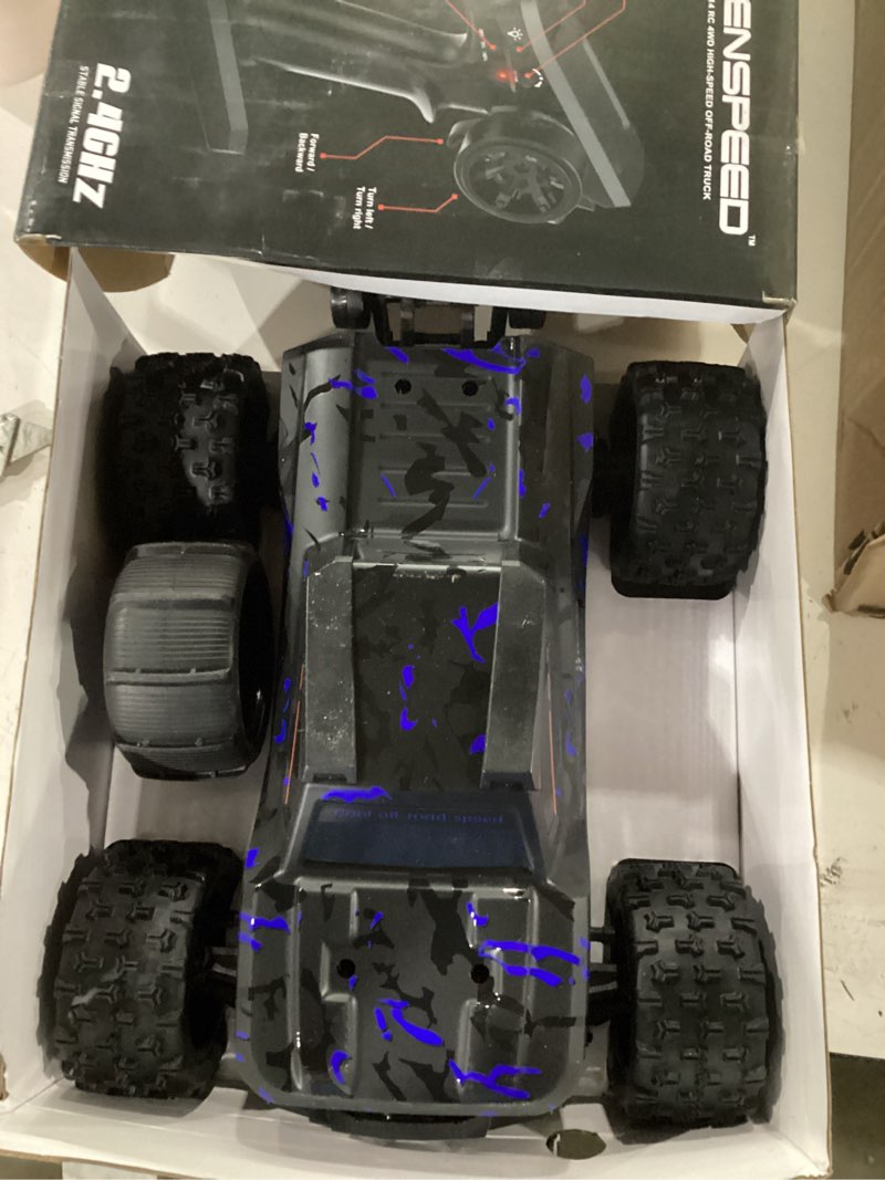 Condition photo showing Good Condition for 1:14 scale rc cars for adults, 60kph high speed rc truggy, 4x4 off-road remote control truck, waterproof electric car with 2s battery, all terrain rc vehicle for snow, sand, beach & rocky surfaces blue 1:14