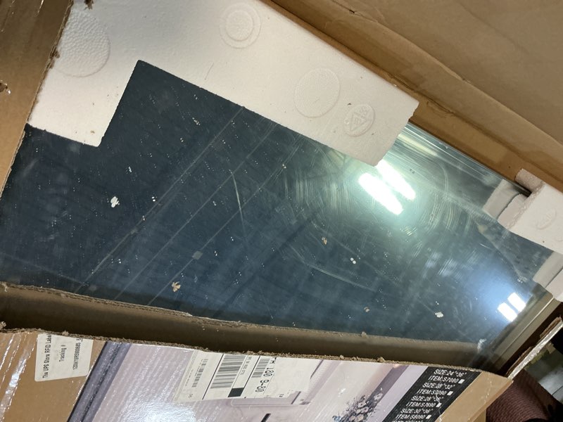 Condition photo showing Good Condition for LOAAO 24X32 Inch Brushed Nickel Bathroom Mirror, Rounded Rectangle Silver Metal Frame Mirror, Brushed Nickel, Anti-Rust, Shatter Proof, Hangs Horizontally or Vertically Brushed Nickel 24"L x 32"W