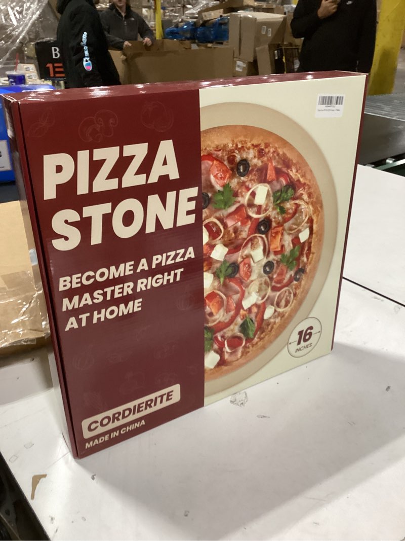 Condition photo showing New/Like New for Round Pizza Stone for Grill and Oven- 16 inch Baking Stone Heavy-Duty Cordierite Pizza Stone for Bread, Cookies, Heat Proof BBQ Grilling Cooking Stone for Making Crisp Crust Pizza (Beige) Beige 16"x 16"