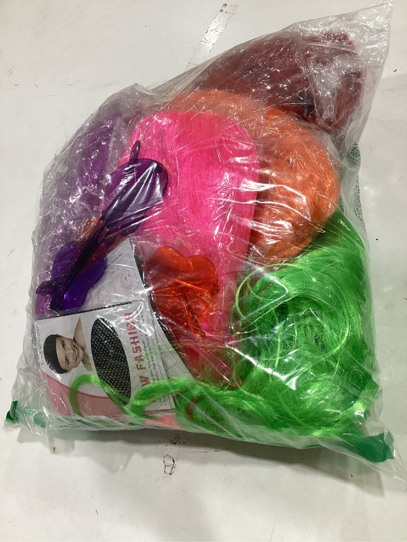 Condition photo showing New/Like New for long colored wigs - wavy neon & curly color wigs for women - come with extra neon glasses - bachelorette party favors (blue, green, orange, purple, pink, wine red) blue, green, orange, purple, pink,wine red