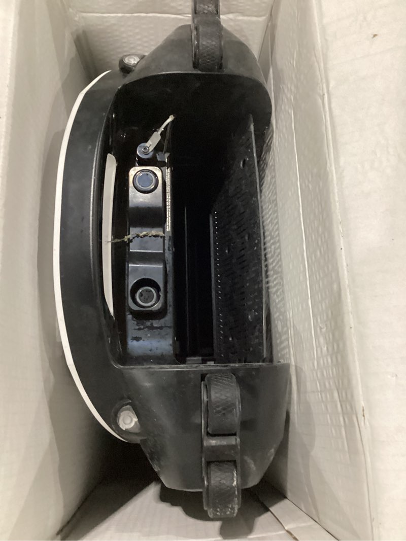 Condition photo showing As Is for incomplete used not tested 24/7 solar powered automatic electric pool skimmer robot with app support floating surface cleaner for above inground pool,auto robotic pool skimmer with efficient solar breeze (white)