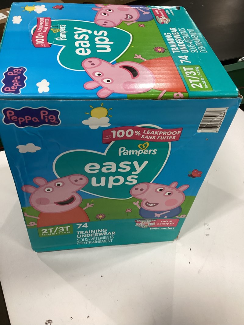 Condition photo showing New/Like New for pampers training pants - easy ups girls & boys - size 2t-3t, 74 count, peppa pig potty underwear (packaging may vary) 2t-3t 74