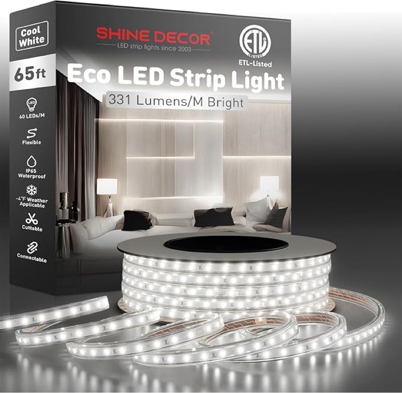Shine Decor LED Strip Light Easy Connectable, 2800K Warm White, Cold Resistant Weatherproof for Indo