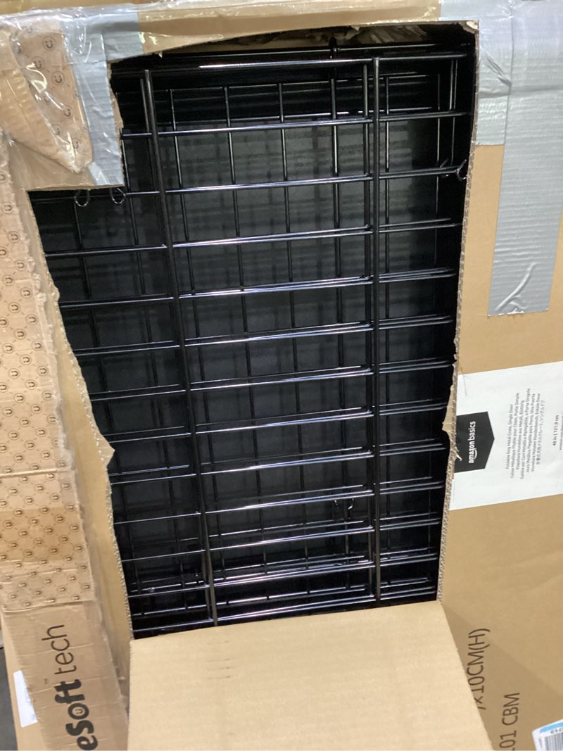 Condition photo showing New/Like New for amazon basics portable, foldable metal wire dog crate with removable tray, divider panel, easy to assemble, for large dogs, 48 x 30 x 32.5 in, black