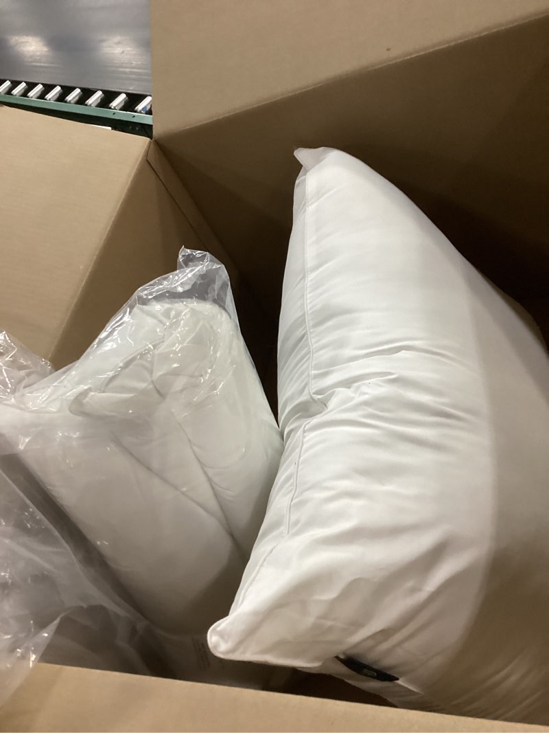 Condition photo showing As Is for serta down illusion soft hypoallergenic soft/medium bed pillows for side, stomach or back sleepers (2 pack), queen, white white queen soft/medium