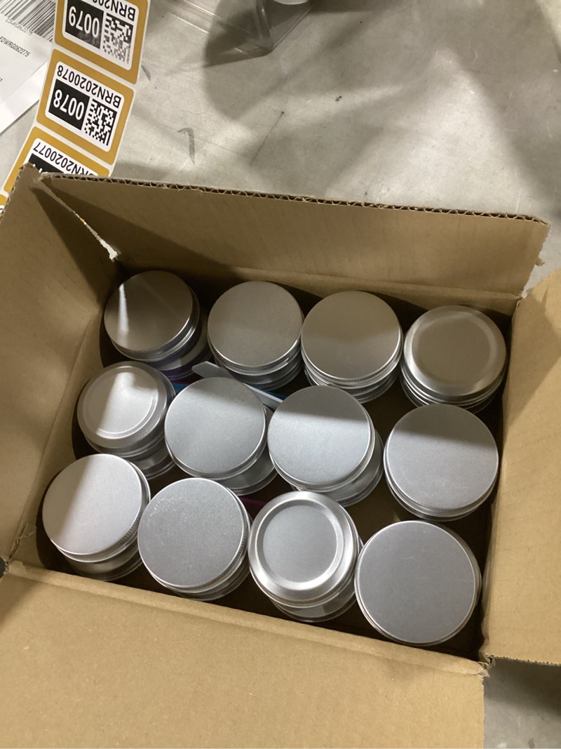 Condition photo showing Good Condition for motbach 24 pack 1oz tin jars, 30ml metal tin cans, 1ounce aluminum tin can jar containers with screw lid for lotion bars, spices, salve, balms, beard balm, toiletries, creams, samples, makeup cosmetic silver