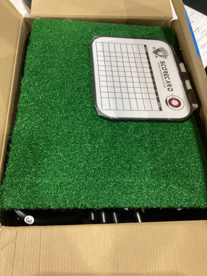 Condition photo showing As Is for uruq golf chipping game with large target mat, 2 upgraded adjustable golf clubs, 25 sticky balls, outdoor indoor sports toy gift for adults kids, fun family backyard yard golf game set