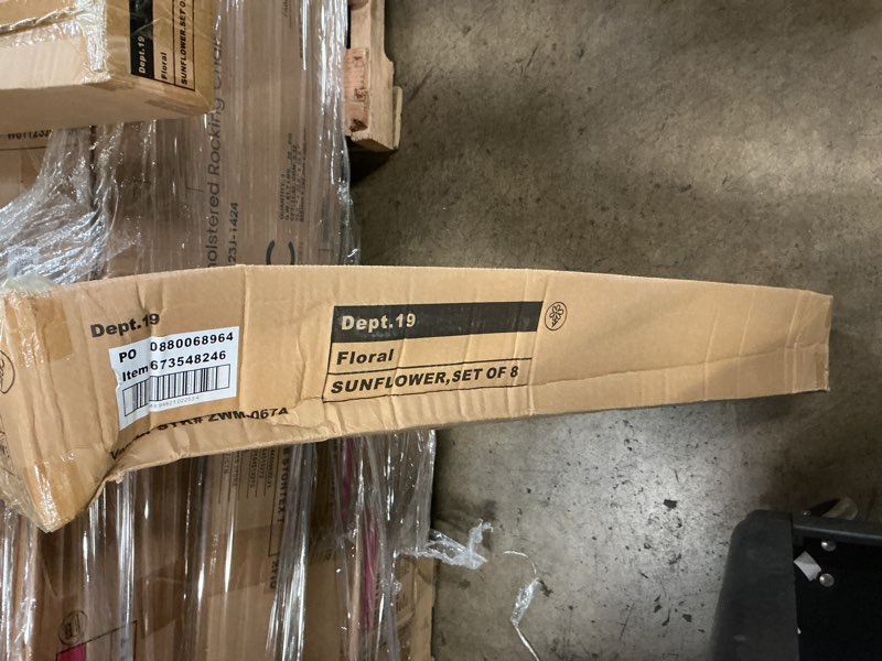 Condition photo showing New/Like New for mainstays yellow artificial sunflower stems, set of 8, indoor use.