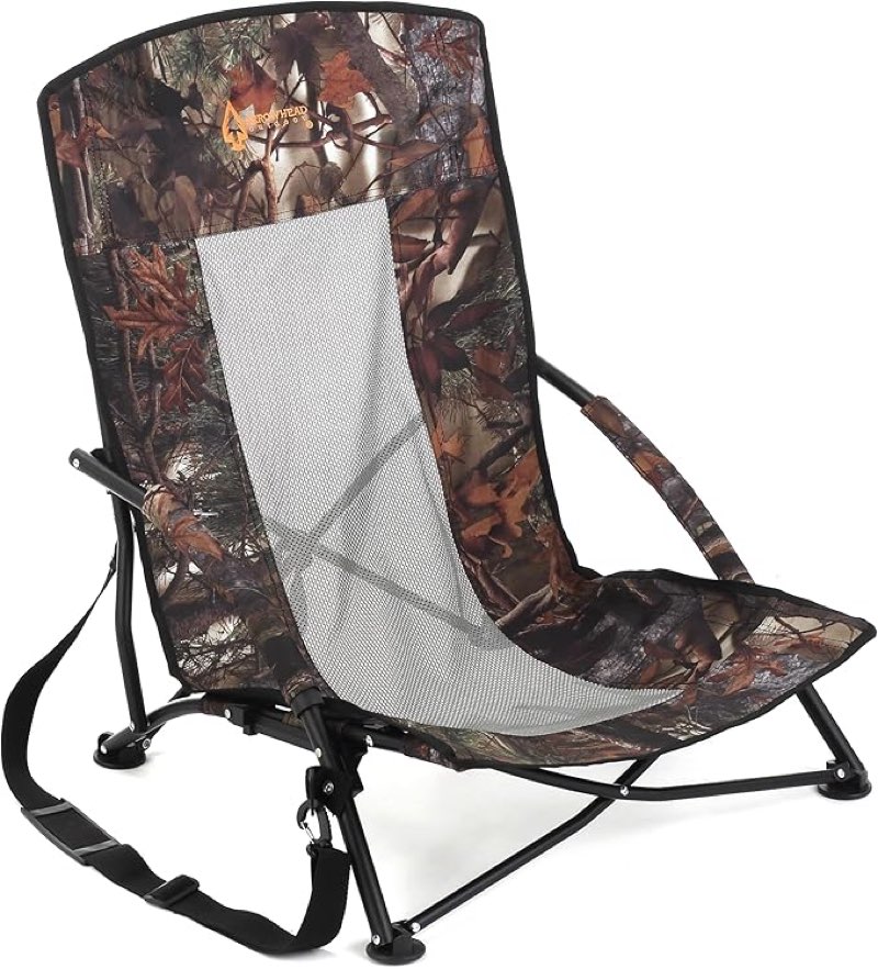 ARROWHEAD OUTDOOR Portable Folding Turkey Hunting Blind Chair with Padded Armrest, No-Sink Feet and 