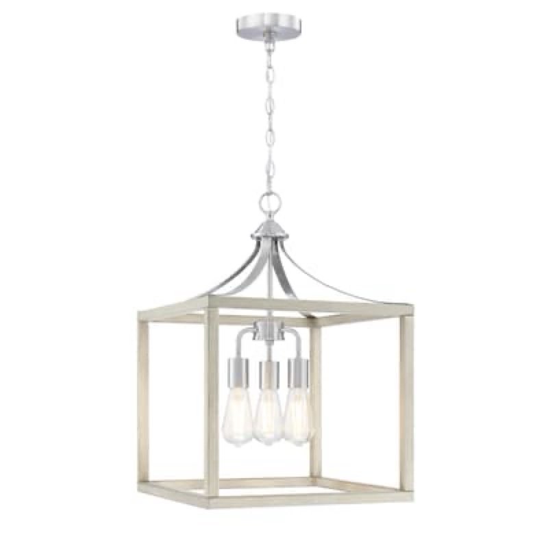 allen + roth holmes 3 -light greige wood and brushed nickel farmhouse cage