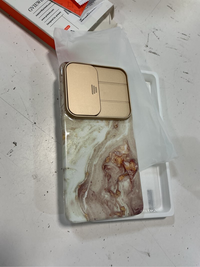 Condition photo showing Good Condition for gviewin for samsung galaxy s26 ultra case with slide camera cover, [screen protector] [shockproof military grade drop protection] marble slim fit hard pc phone cover s26 ultra 6.9" 2026 (pearlescent) d-pearlescent/gold for galaxy s26 ultra 6.9" 2026