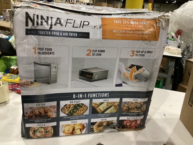 Condition photo showing Good Condition for Ninja Air Fryer Toaster Oven Combo | 8-in-1 Functionality | Flip Up & Away for Storage Space | Air Fry Basket, Sheet Pan, Wire Rack & Removable Crumb Tray |1800 Watt | Stainless Steel | SP151 Stainless Premium 8-in-1 Flip Oven