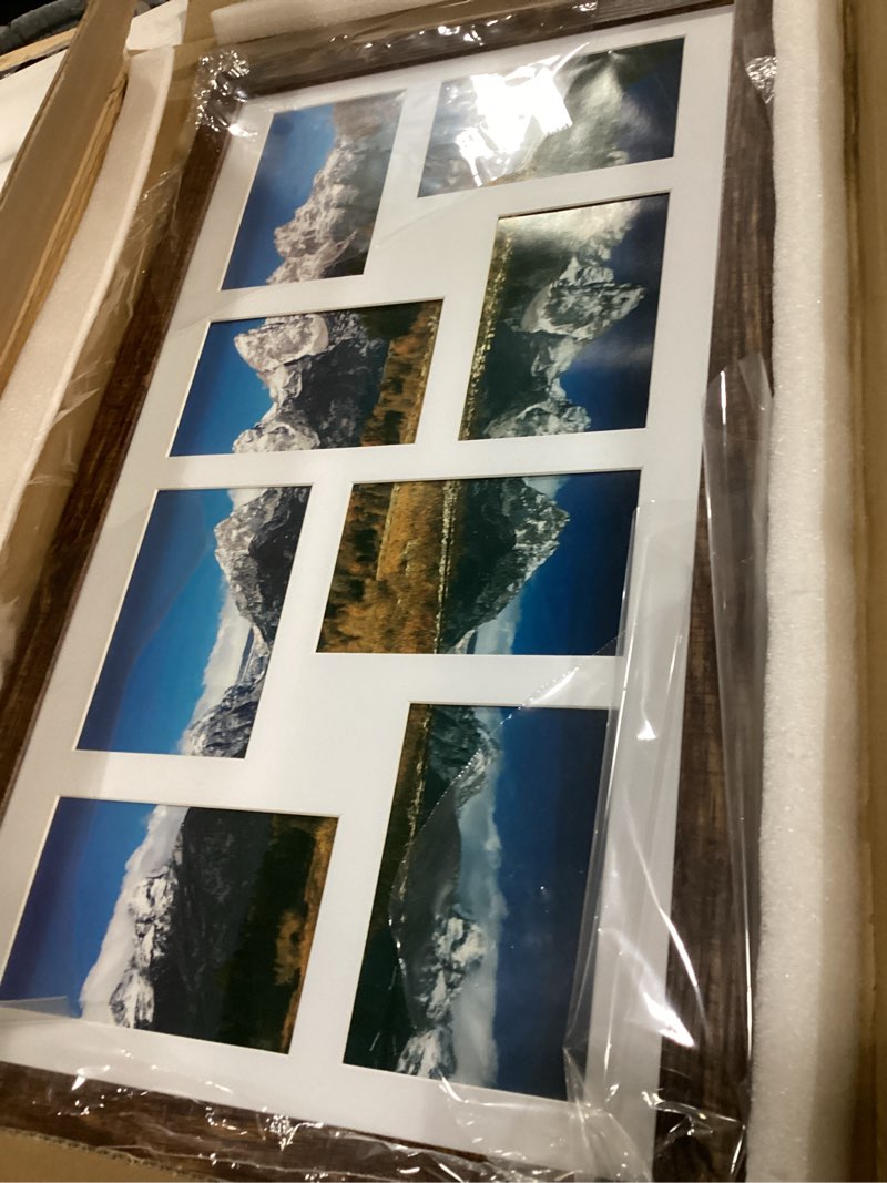 Condition photo showing Good Condition for hongkee 12x22 picture frame set of 2, rustic brown with glass collage frame, display eight opening 4x6 photos with mat or 12 x 22 newspaper without mat - horizontal or vertical wall mounting 12x22 in matted to 8-4x6 rustic brown
