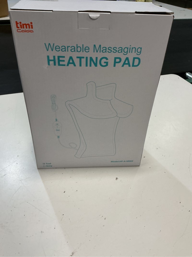 Condition photo showing New/Like New for heating pad for neck - wearable electric heating pads for back, shoulder and waist, large heat pad with 4 massage modes & 2 heat levels for women, men, mom, 24"x35", 2 motor, teal 24"x35" 2 motor teal
