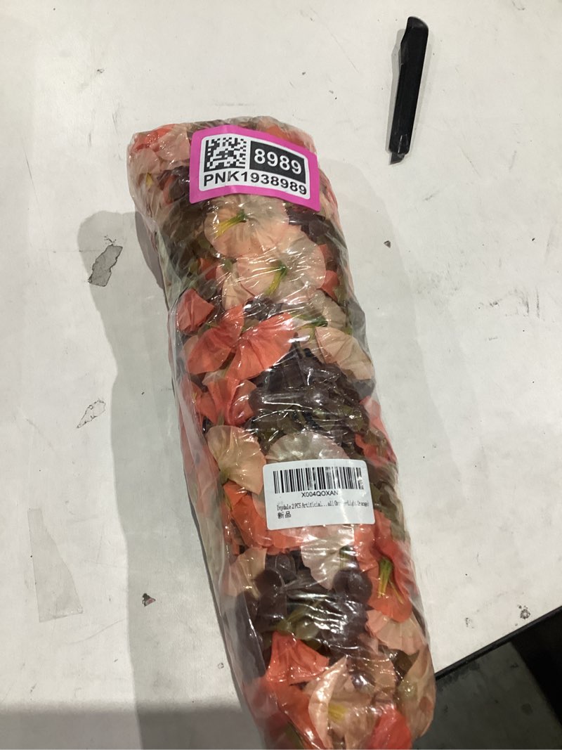 Condition photo showing New/Like New for Ivydale Artificial Faux Mums Fall Flowers for Outdoor Outside Decoration, 2 PCS Fake Hanging Flowers Silk Morning Glory Plants with Eucalyptus for Home Garden Decor (Fall Orange+Light Orange)