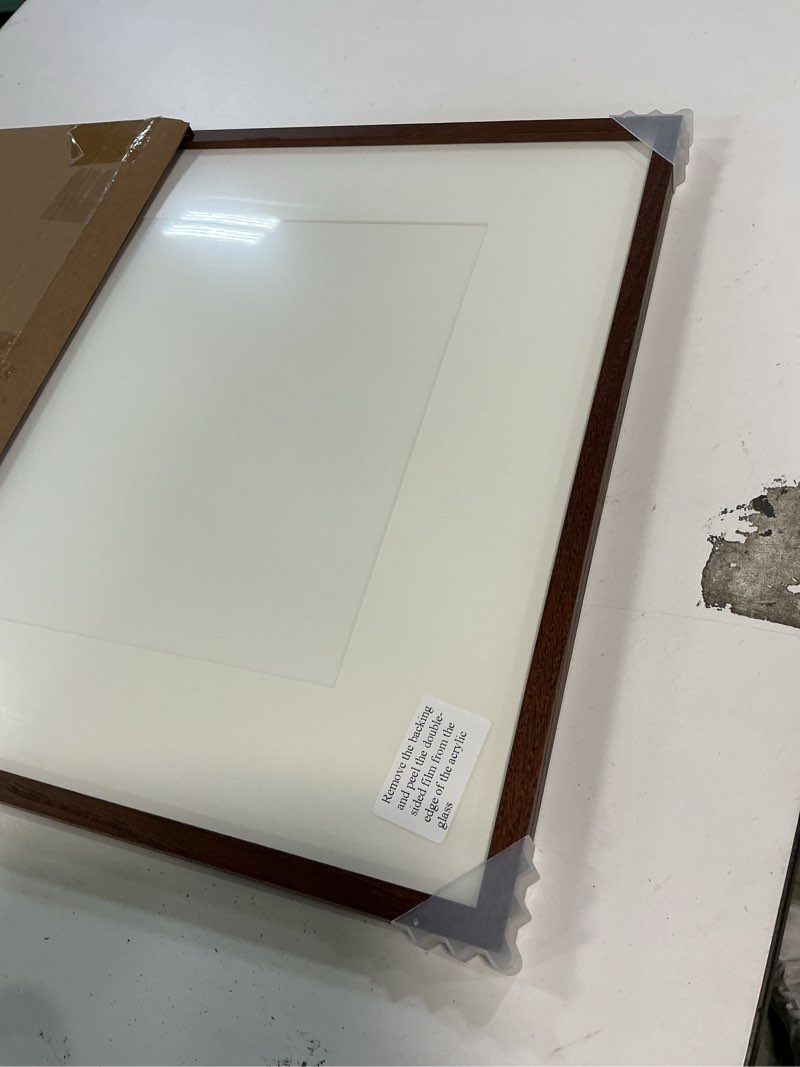 Condition photo showing Good Condition for iHery Standard 16x20in Premium Truly Natural OAK Wood Walnut Color Picture Frame with 2 Mats (11x14,16x20), Acrylic Glass Thickened Backboard, Minimalist Photo Frames Narrow Border Set of 1 Walnut 20"L x 16"W 1Pack