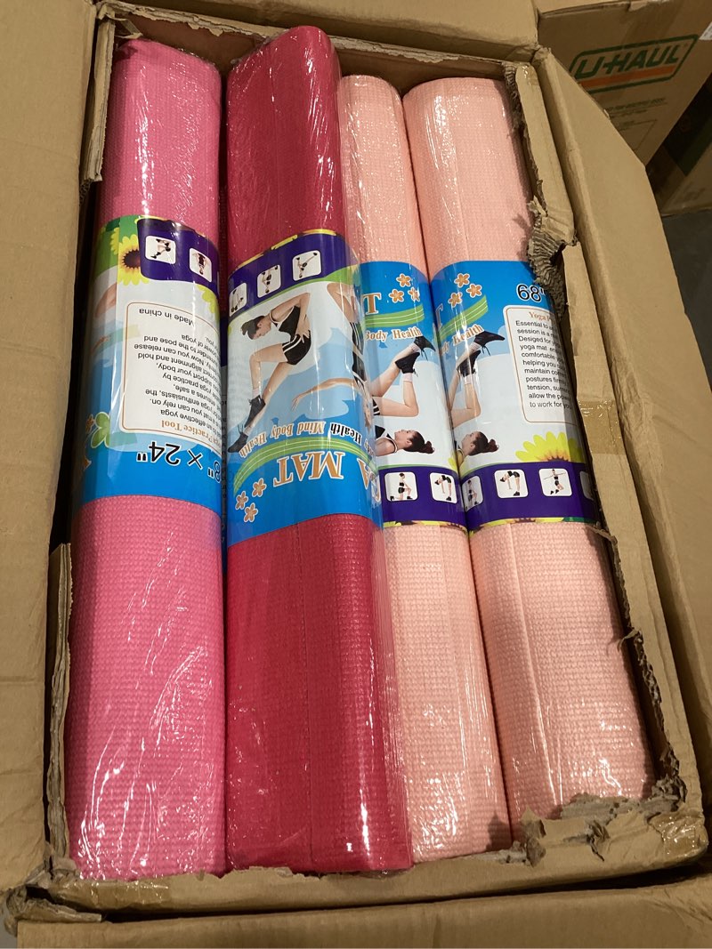 Condition photo showing Good Condition for funtery 3 mm thin yoga mats bulk, 68 x 24 inches lightweight pvc exercise mats non slip workout fitness pads for yoga pilates stretching classes gym home studio blue 24