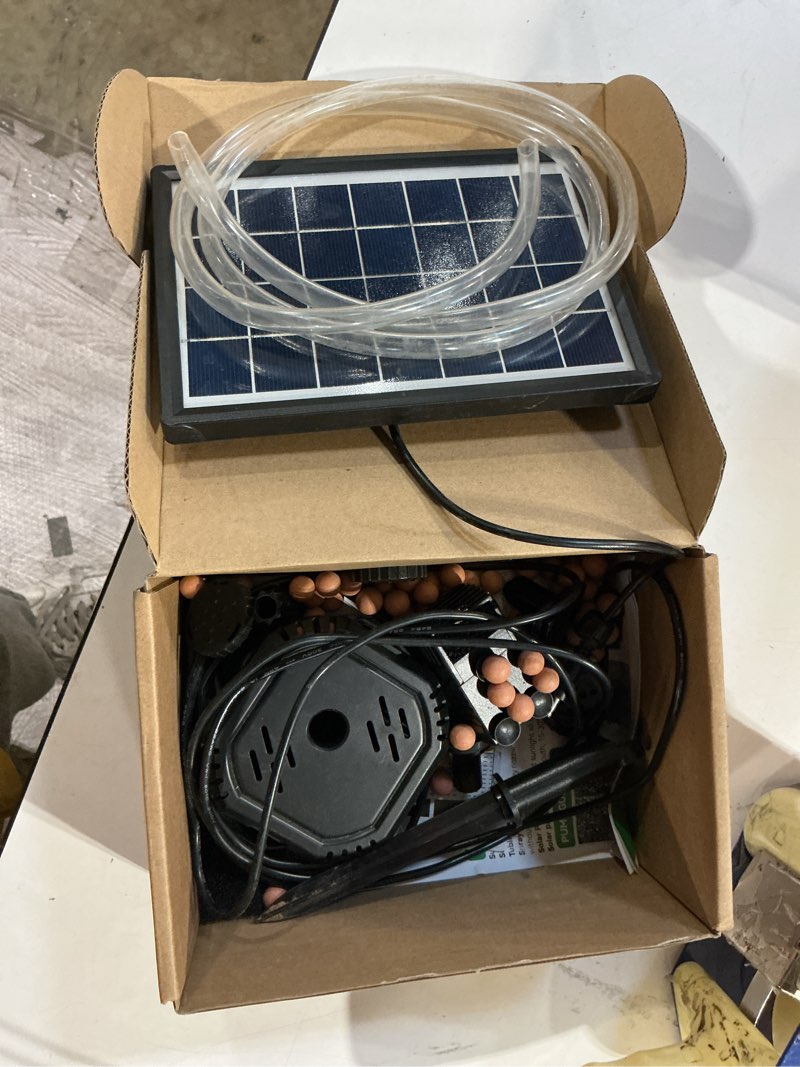 Condition photo showing Good Condition for poposoap solar pond filter with fountain pump, 4w solar fountain pump with pond filter kit, solar water pump with nozzles & pvc tubing for bird bath, water garden, fish tank & backyard decor p3035