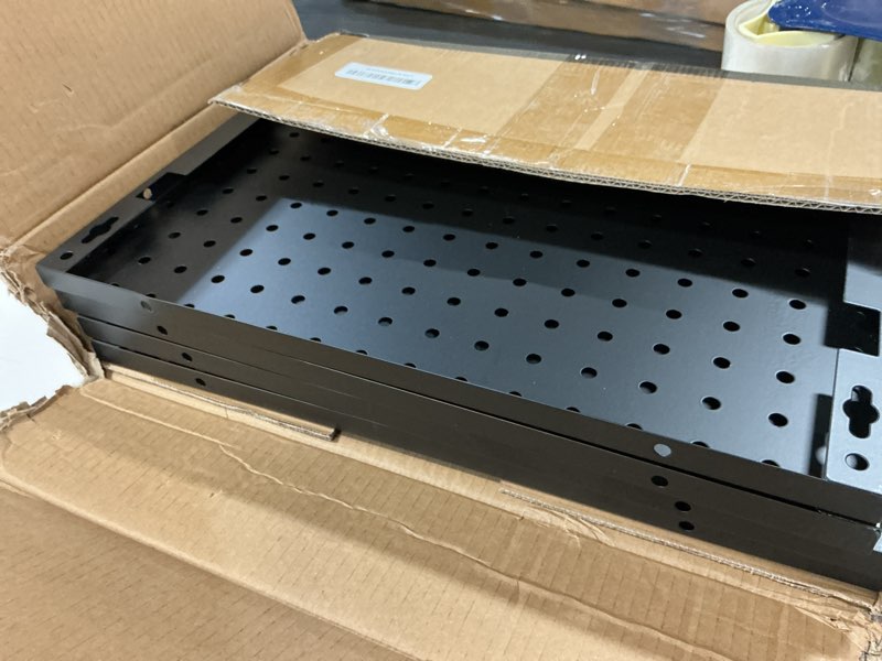 Condition photo showing Good Condition for spampur peg board, 4 pack metal pegboard panels with 50 hooks, black pegboards wall organizer, heavy duty peg board for walls home, garage tool storage, office organization, craft room, kitchen black 16x12"- 4 pcs