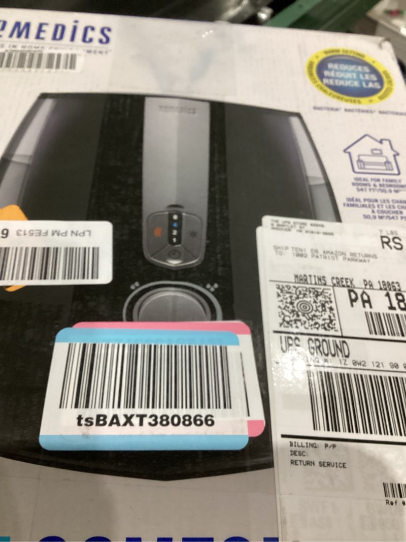 Condition photo showing As Is for Homedics TotalComfort Plus Humidifier – Large Air Humidifiers for Bedroom, Plants – Top-Fill 5.3L Water Tank with Cool and Warm Mist, Essential Oil Pads, Colored Night-Light, Black