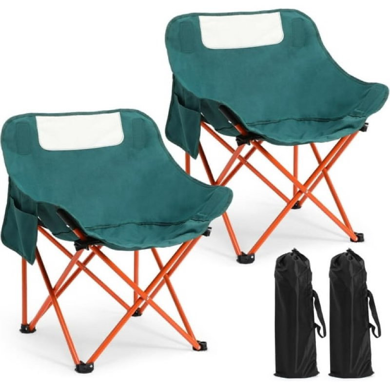 2 pack compact camping chairs portable folding for outside with carry bag lightweight moon chairs for travel picnic hiking beach fishing, 600d oxford, supports 330lbs(green)