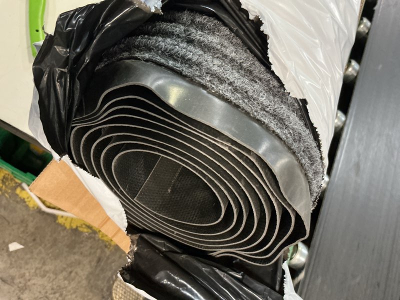 Condition photo showing Good Condition for front door mat outside entrance, 96" x 48" sturdy indoor outdoor mats for entryway, low profile welcome doormat for home entrance, non slip shoe scraper mat, ideal for high traffic area 4' x 8' (rectangular) dark grey striped