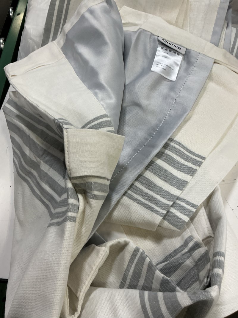 Condition photo showing Good Condition for quince 48”x96” coastal stripe linen cotton curtain sage green 