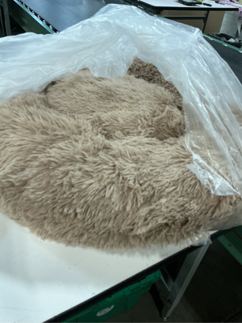 Condition photo showing Good Condition for bedsure calming dog bed medium size dog - donut washable medium pet bed, 30 inches anti-slip round fluffy plush faux fur cat bed, fits up to 45 lbs pets, camel 30"l x 30"w x 8"th camel