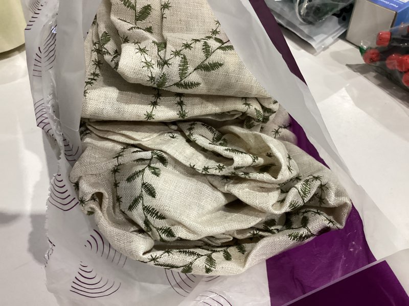 Condition photo showing Good Condition for jinchan Boho Linen Blend Curtains Beige Farmhouse Curtains 84 Inches Long Green Embroidered Leaf Living Room Ogee Geometry Drapes Light Filtering Grommet Country Drapes 2 Panels Green on Flax 50"W x 84"L (Pack of 2) Vine Green