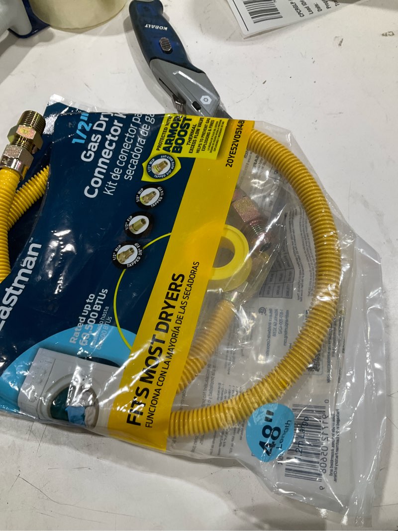 Condition photo showing As Is for eastman 48-in 1/2-in mip inlet x 3/8-in mip outlet stainless steel gas appliance installation kit