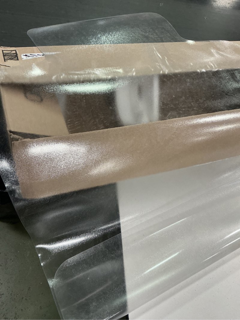 Condition photo showing As Is for LovePads Clear Table Cover Protector 2mm Thick Plastic Table Cover, Table Protector for Dining Room Table, Waterproof Vinyl Tablecloth Table Pad Mat for Kitchen, Dresser, Writing Desk 36\" x 60\" Clear 2mm
