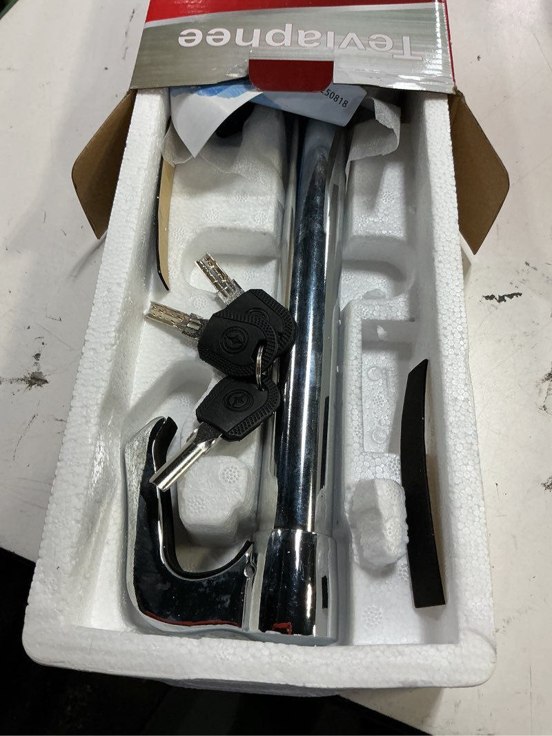 Condition photo showing Good Condition for tevlaphee universal steering wheel brake lock anti-theft retractable double hook car clutch pedal lock for car truck suv van security with 3 keys max length of 33.5"