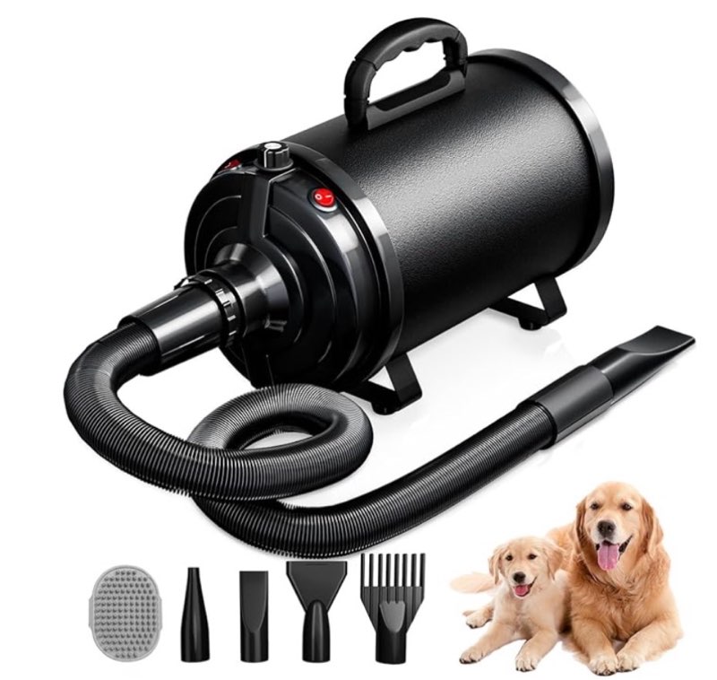 Blanlody Dog Dryer Pet Hair Blower High Velocity for Grooming, Blow 3800W/5.2HP for Large Dogs Secho