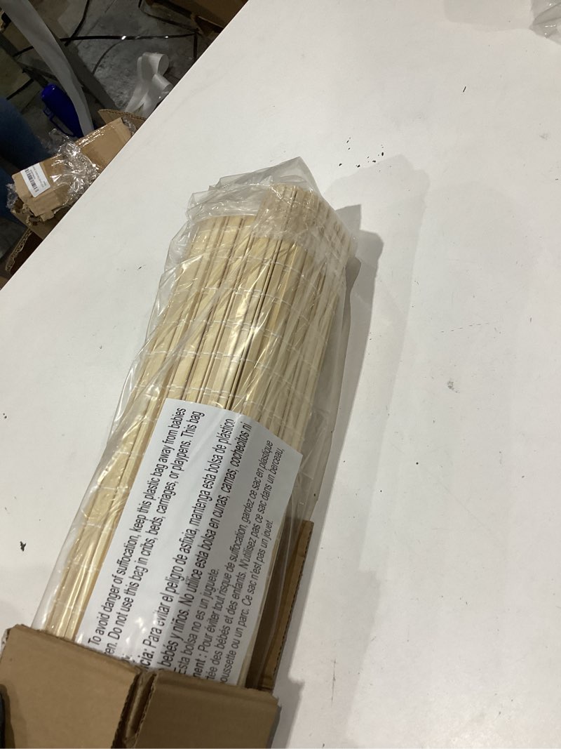 Condition photo showing Good Condition for lazblinds no tools no drill cordless bamboo roman shades, privacy room darkening window treatment, roll up bamboo blinds for window 23'' w x 64'' h, dp-natural dp-natural 23'' w x 64'' h