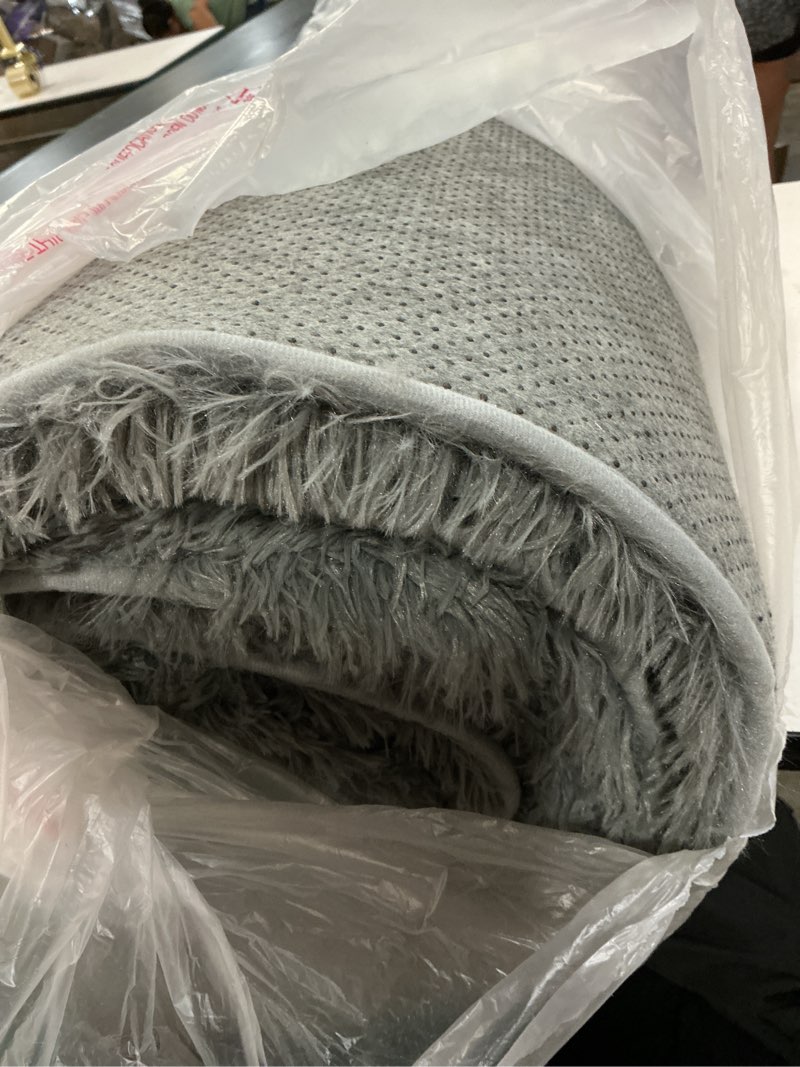 Condition photo showing As Is for merelax soft modern indoor large shaggy rug for bedroom livingroom dorm kids room home decorative, non-slip plush fluffy furry fur area rugs comfy nursery accent floor carpet 5 x 8 feet, grey 5 x 8 feet grey
