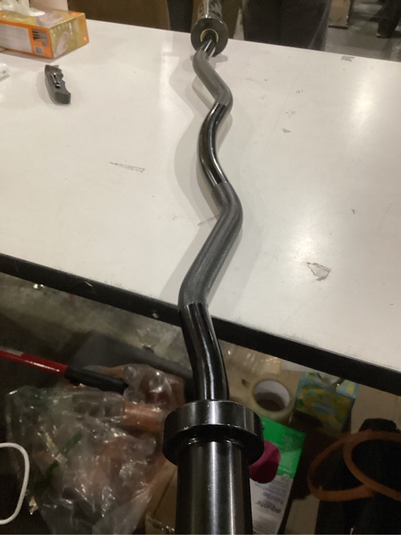 Condition photo showing As Is for TEEMOO Olympic EZ Curl Barbell Bar, 47" Curl Bar with 2 Spring Collars, Curling bar for Weight Lifting, Squat, Hip Thrusts, Biceps, 500lb Weight Capacity, E-Coat Finish for 2 inch Weight Plates (Black)