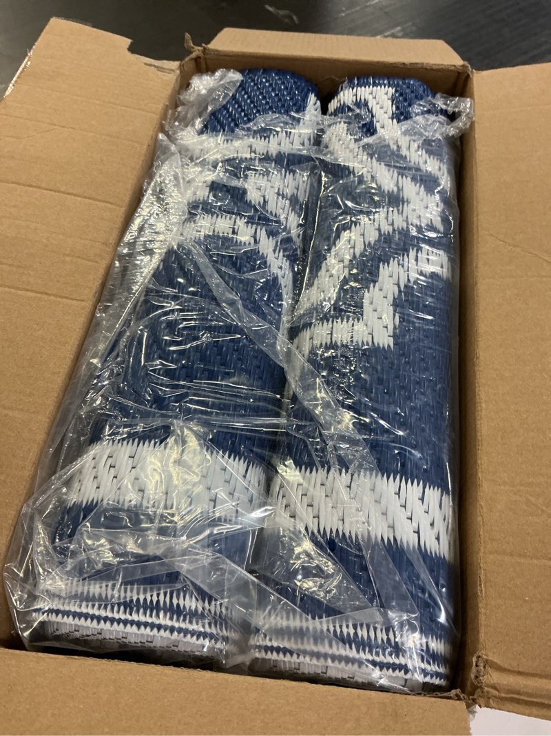 Condition photo showing Good Condition for garvee reversible outdoor rug 6x9, waterproof outdoor plastic straw rug with interlacing pattern, rv mat for picnics, patio, camping, balcony, deck, backyard, porch, blue blue-style2 6' x 9' (rectangular)