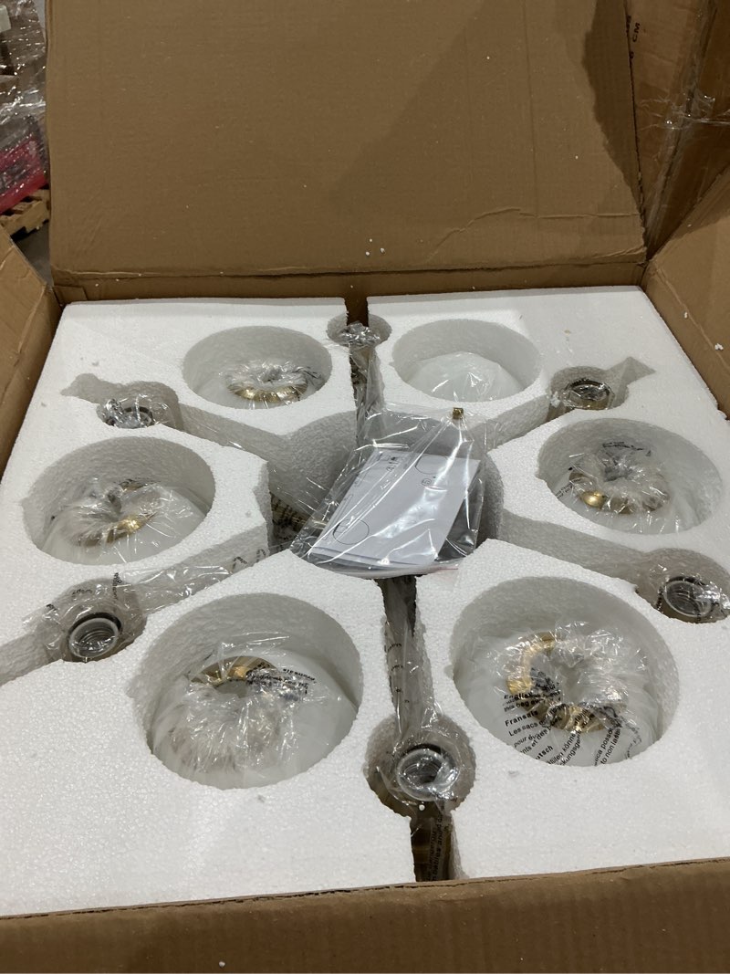 Condition photo showing Good Condition for 6 lights sputnik ceiling light fixture,semi flush mount ceiling light sputnik with milk glass globe, brushed brass chandelier for living room, 25.98‘’ large mid century modern fixture 6-gold lights