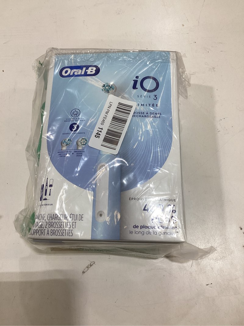 Condition photo showing Good Condition for Oral-B iO Series 3 Limited Rechargeable Electric Powered Toothbrush, Blue with 2 Brush Heads and Travel Case - Visible Pressure Sensor to Protect Gums - 3 Modes - 2 Minute Timer