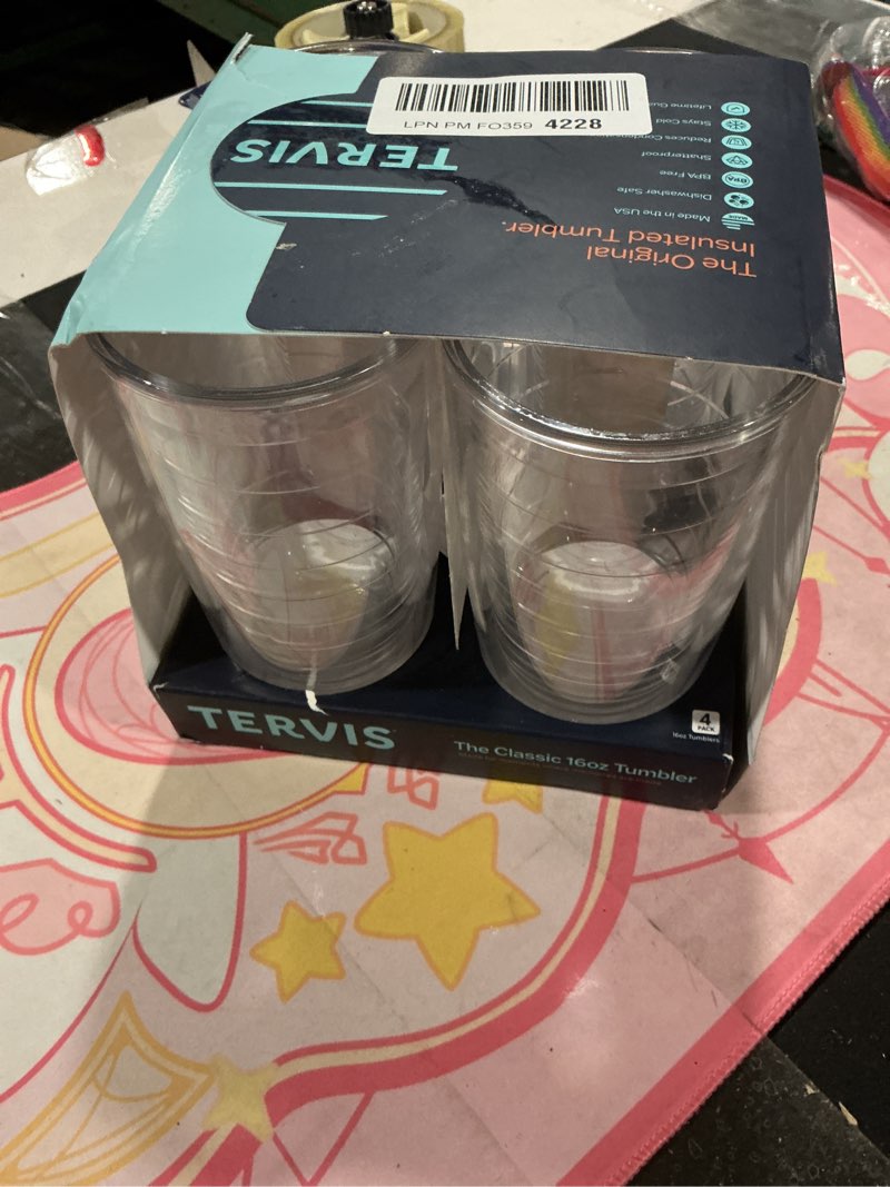 Condition photo showing Good Condition for Tervis Clear & Colorful Tabletop Made in USA Double Walled Insulated Tumbler Travel Cup Keeps Drinks Cold & Hot, 16oz - 4pk, Clear Clear 16oz - 4pk 16oz - 4pk