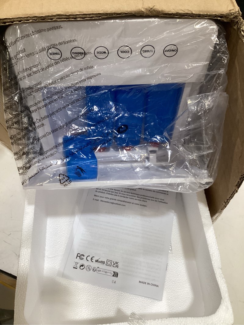 Condition photo showing Good Condition for windowless portable air conditioners, 6l swamp cooler, 3-in-1 evaporative air cooler with 4 ice packs, 4 modes & 3 speeds, auto oscillating, 12h timer, remote, quiet cooling fan for home