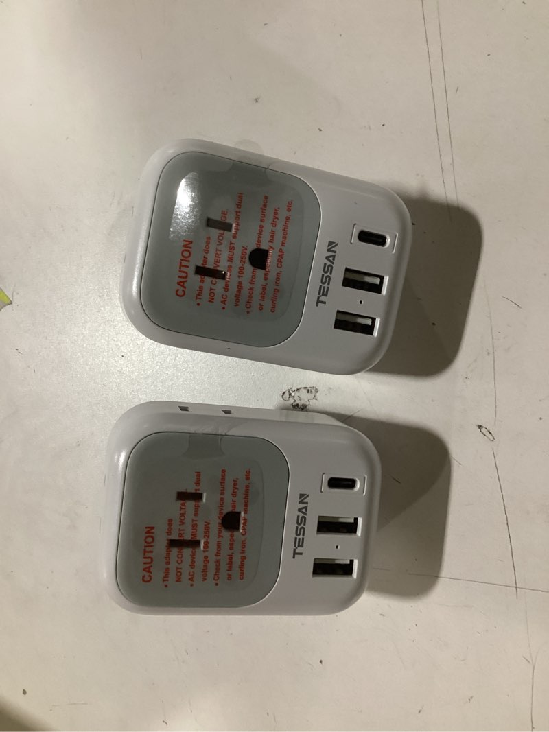 Condition photo showing New/Like New for TESSAN 2 Pack Type E F Plug Adapter USB C, Germany France Power Adaptor with 3 USB Charger Ports, 4 AC Outlets Travel Plug for US to Europe EU Spain Iceland Korea Greece Russia German French Type E/F - Germany France