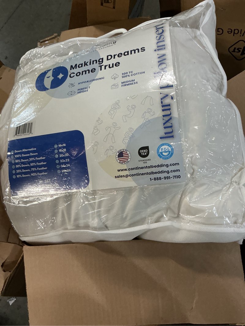 Condition photo showing Good Condition for Continental Bedding | 50/50 Down and Feather Blend Throw Pillow Insert | 100% Cotton 250TC Shell | Medium Loft Decorative Cushion | 24x24 | 1 Pack White 24x24 inch