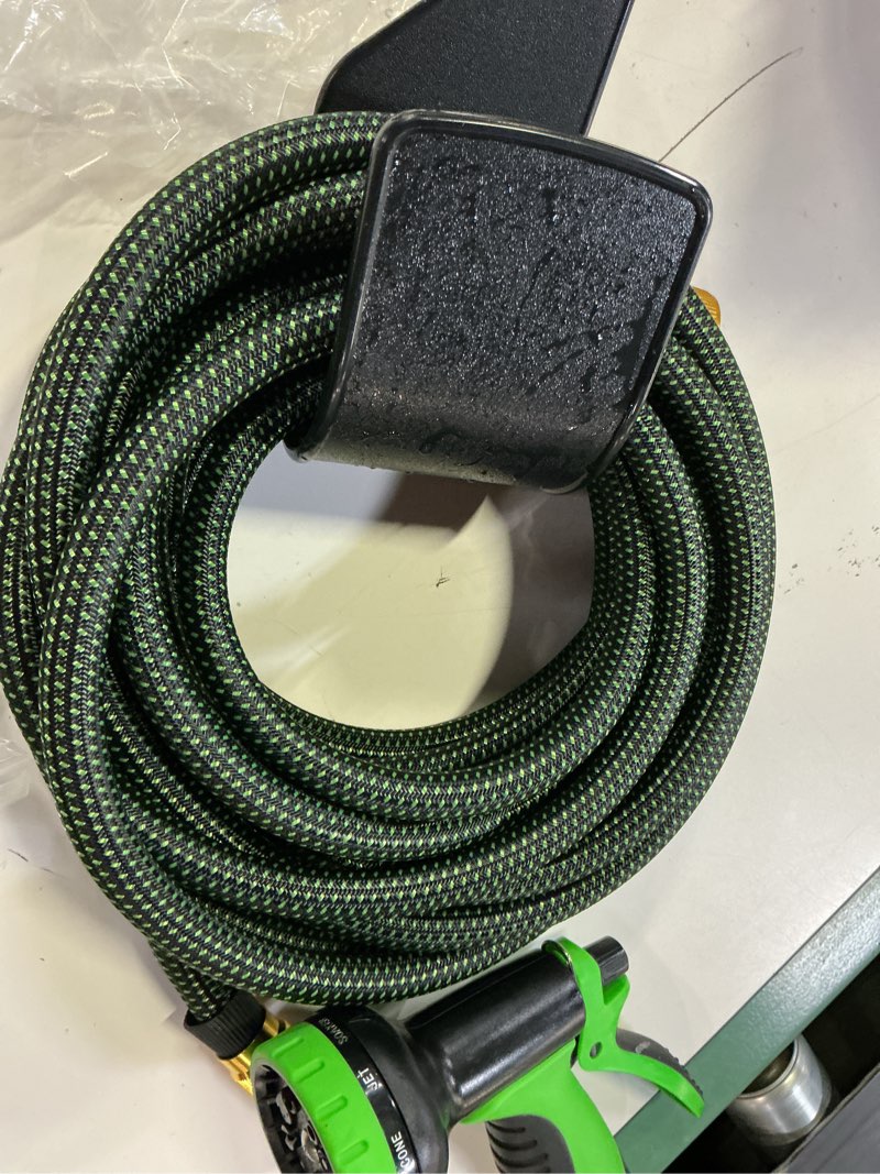 Condition photo showing As Is for hblife garden hose 50ft, non expandable water hose with 8 watering spray nozzle, flexible lightweight hose for yard, lawn, car wash and outdoor (black,50ft) 50ft black