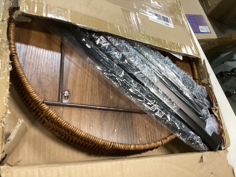 Condition photo showing Good Condition for 16.5in Round Rattan Side Table with Wooden Top, Small Wicker End Table, Indoor/Outdoor Use Wood 16.5"D x 16.5"W x 22.5"H