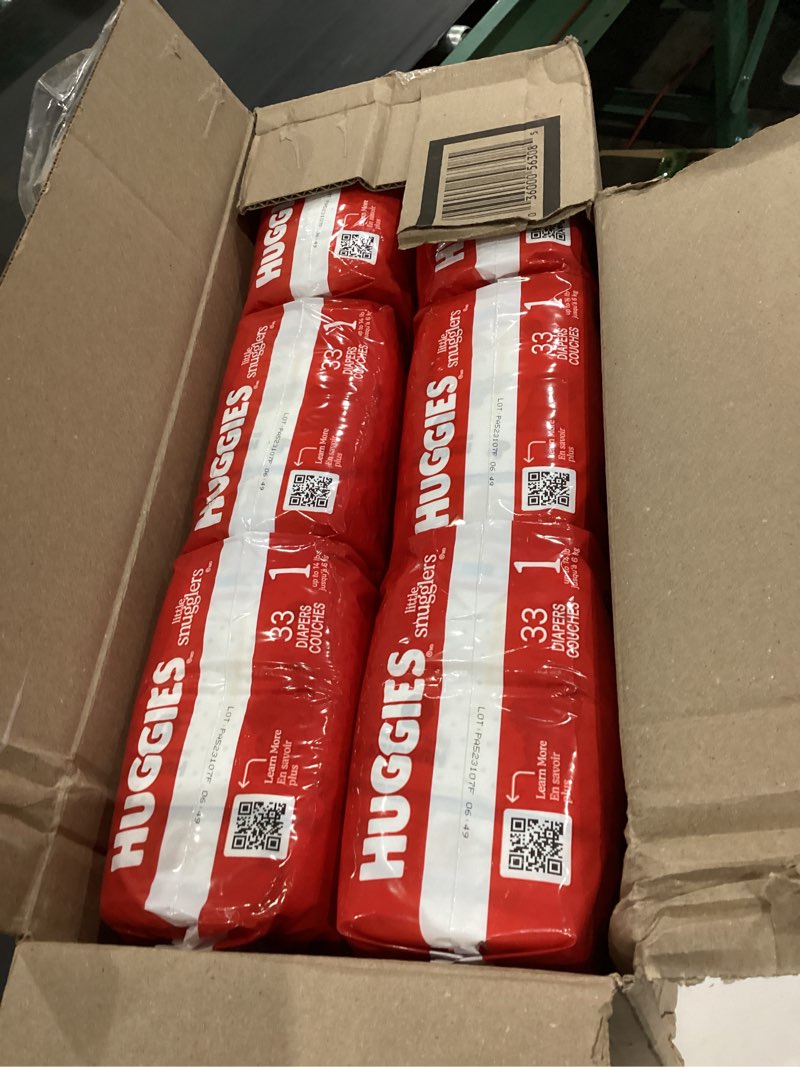 Condition photo showing New/Like New for huggies size 1 diapers, little snugglers diapers, size 1 (8-14 lbs), 198 count (6 packs of 33), packaging may vary size 1 198