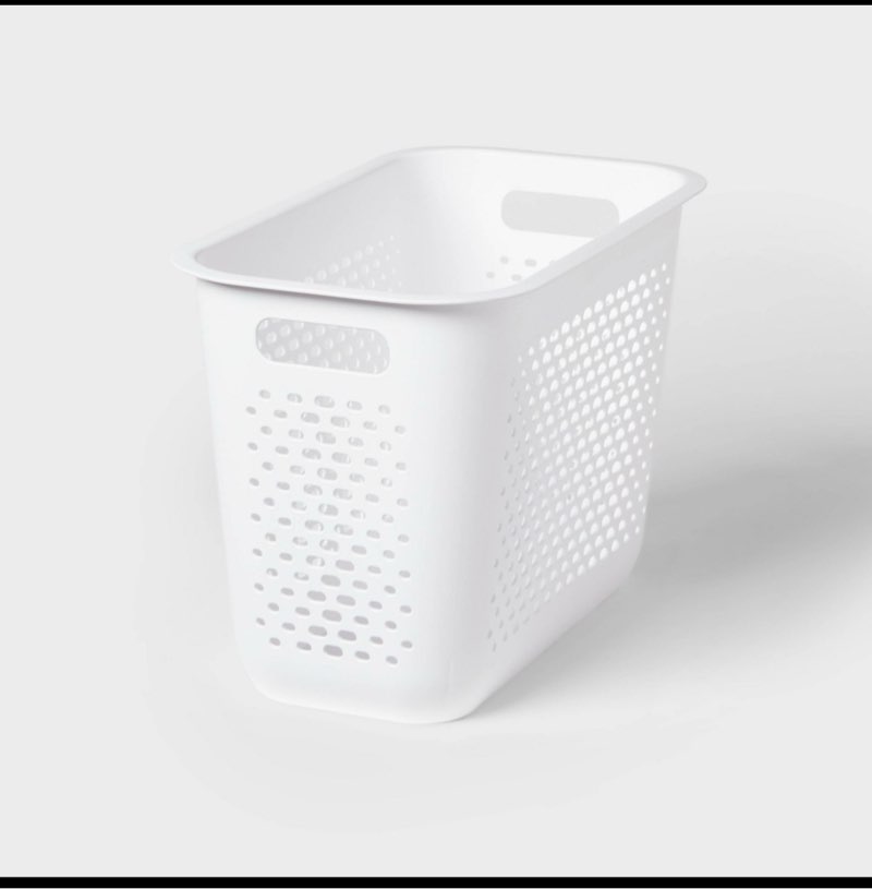Narrow Medium Decorative Plastic Bin White - Brightroom™: Modern Storage, Cut-Out Handles, 12 in L; X 6 in W X 5 in H Cube Compatible ( 3 pieces) 