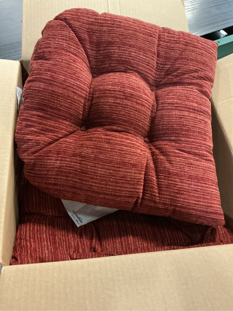 Condition photo showing Good Condition for klear vu the gripper non-slip rocking chair cushion set with thick padding, includes seat pad & back pillow with ties for indoor living room rocker, 17x17 inches, 2 piece set, garnet chenille garnet red 2 piece set